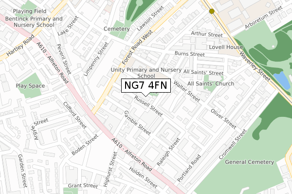 NG7 4FN map - large scale - OS Open Zoomstack (Ordnance Survey)