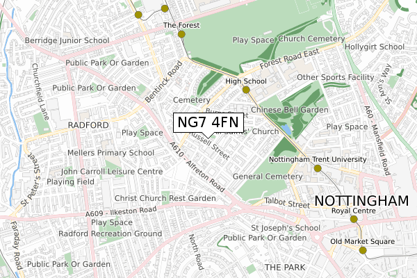 NG7 4FN map - small scale - OS Open Zoomstack (Ordnance Survey)