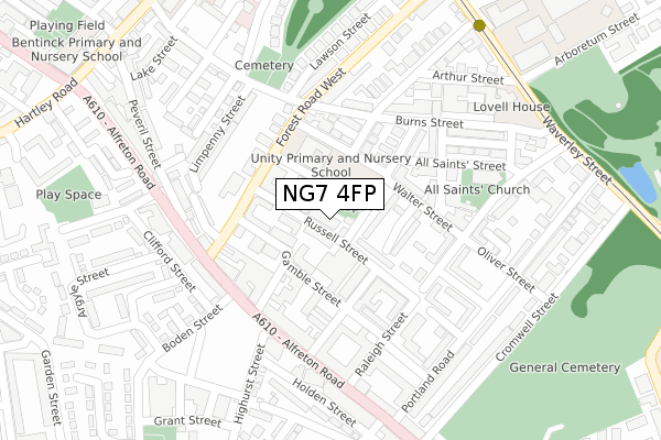 NG7 4FP map - large scale - OS Open Zoomstack (Ordnance Survey)