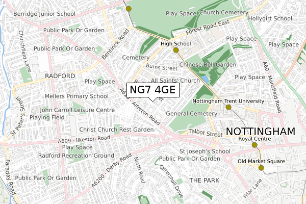 NG7 4GE map - small scale - OS Open Zoomstack (Ordnance Survey)