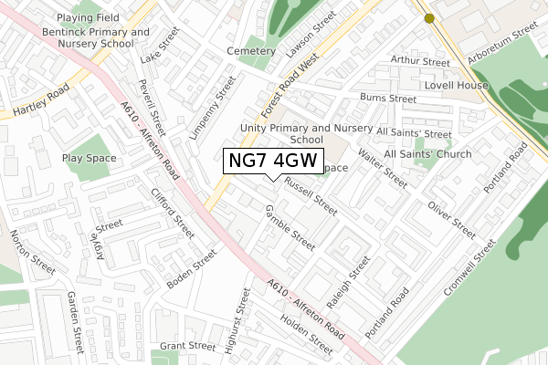 NG7 4GW map - large scale - OS Open Zoomstack (Ordnance Survey)