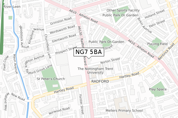 NG7 5BA map - large scale - OS Open Zoomstack (Ordnance Survey)