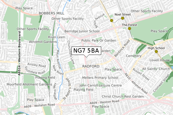 NG7 5BA map - small scale - OS Open Zoomstack (Ordnance Survey)