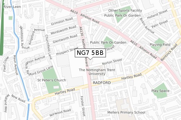 NG7 5BB map - large scale - OS Open Zoomstack (Ordnance Survey)