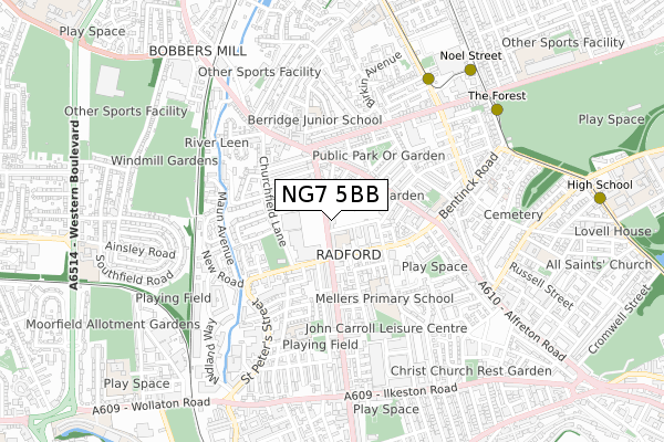 NG7 5BB map - small scale - OS Open Zoomstack (Ordnance Survey)