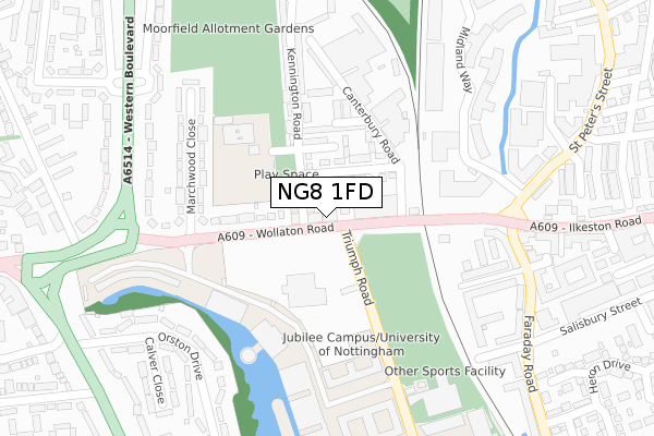 NG8 1FD map - large scale - OS Open Zoomstack (Ordnance Survey)