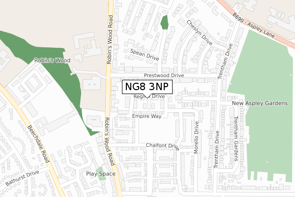 NG8 3NP map - large scale - OS Open Zoomstack (Ordnance Survey)