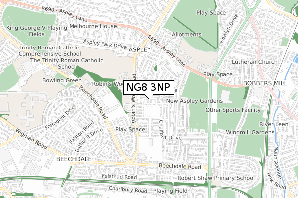 NG8 3NP map - small scale - OS Open Zoomstack (Ordnance Survey)