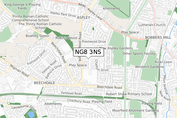 NG8 3NS map - small scale - OS Open Zoomstack (Ordnance Survey)