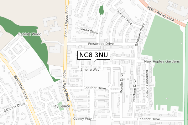 NG8 3NU map - large scale - OS Open Zoomstack (Ordnance Survey)