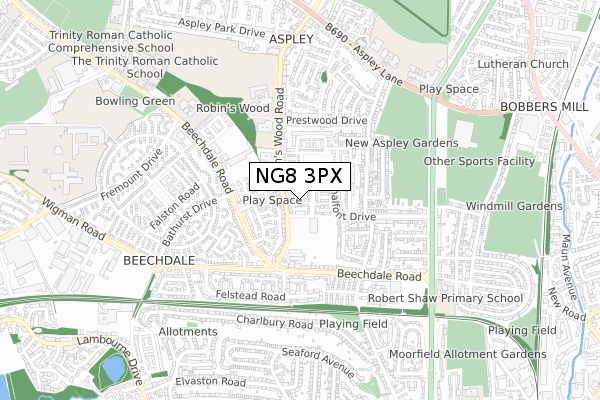 NG8 3PX map - small scale - OS Open Zoomstack (Ordnance Survey)