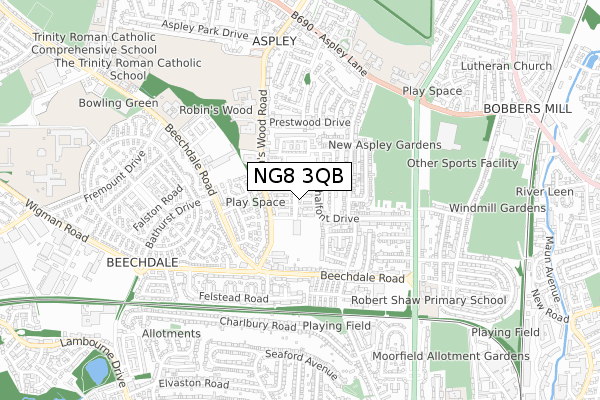 NG8 3QB map - small scale - OS Open Zoomstack (Ordnance Survey)