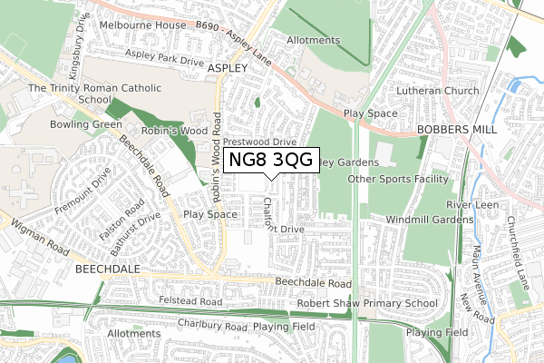 NG8 3QG map - small scale - OS Open Zoomstack (Ordnance Survey)