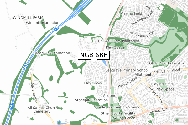 NG8 6BF map - small scale - OS Open Zoomstack (Ordnance Survey)