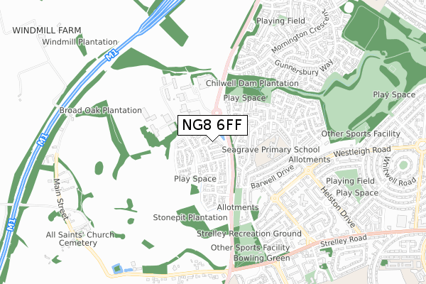 NG8 6FF map - small scale - OS Open Zoomstack (Ordnance Survey)