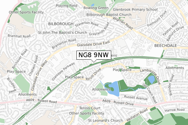 NG8 9NW map - small scale - OS Open Zoomstack (Ordnance Survey)