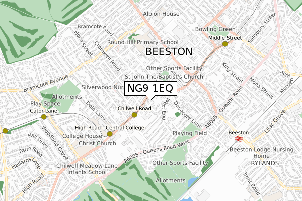 NG9 1EQ map - small scale - OS Open Zoomstack (Ordnance Survey)