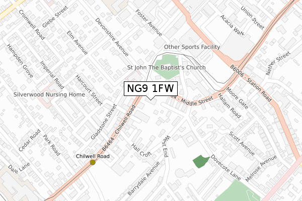 NG9 1FW map - large scale - OS Open Zoomstack (Ordnance Survey)