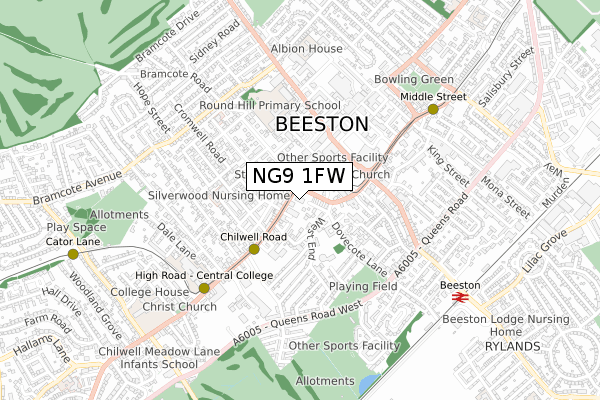 NG9 1FW map - small scale - OS Open Zoomstack (Ordnance Survey)