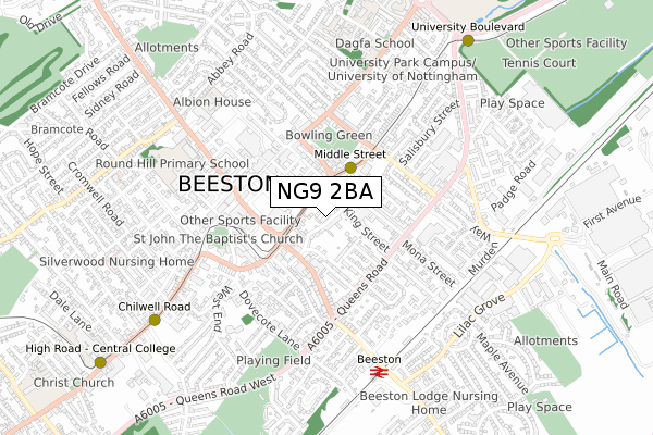 NG9 2BA map - small scale - OS Open Zoomstack (Ordnance Survey)