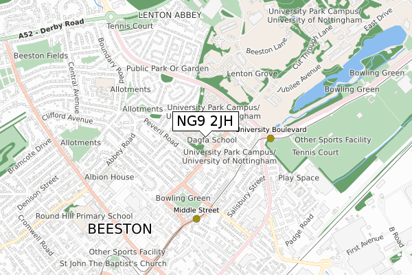 NG9 2JH map - small scale - OS Open Zoomstack (Ordnance Survey)