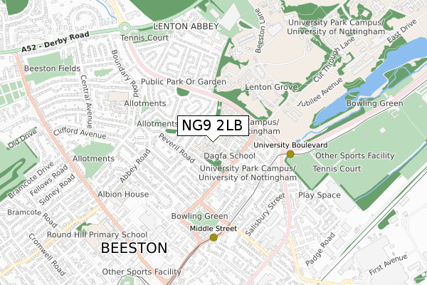 NG9 2LB map - small scale - OS Open Zoomstack (Ordnance Survey)