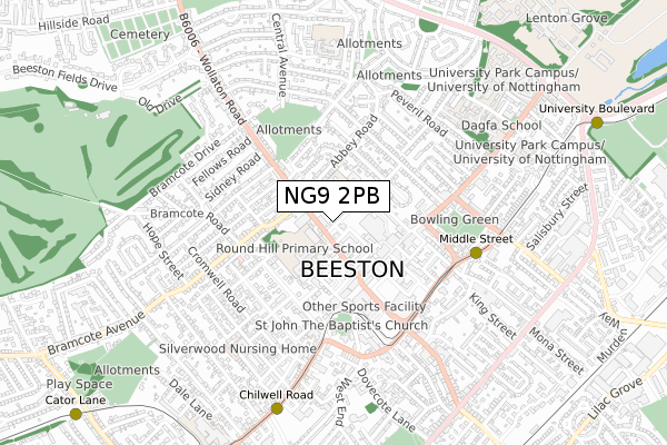 NG9 2PB map - small scale - OS Open Zoomstack (Ordnance Survey)