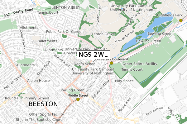 NG9 2WL map - small scale - OS Open Zoomstack (Ordnance Survey)