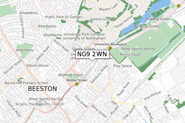 NG9 2WN map - small scale - OS Open Zoomstack (Ordnance Survey)