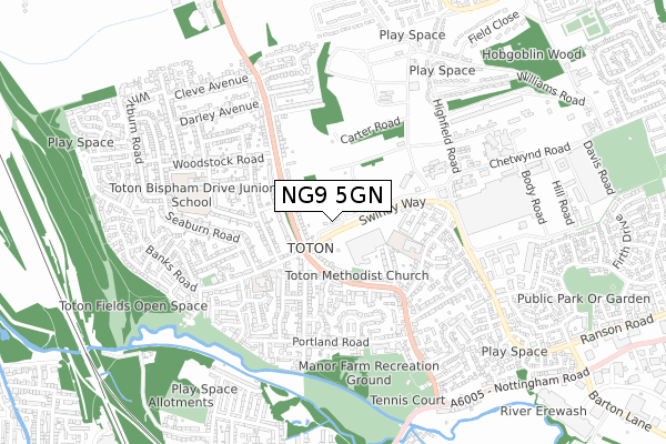 NG9 5GN map - small scale - OS Open Zoomstack (Ordnance Survey)