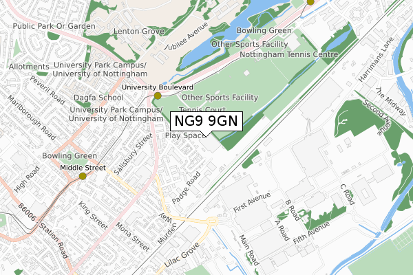 NG9 9GN map - small scale - OS Open Zoomstack (Ordnance Survey)