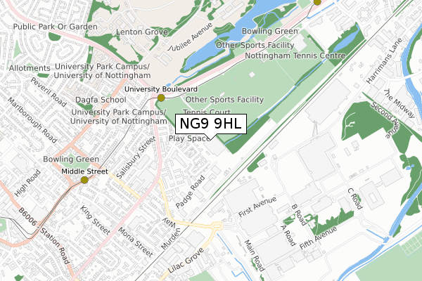 NG9 9HL map - small scale - OS Open Zoomstack (Ordnance Survey)