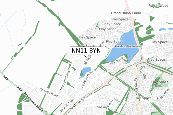 NN11 8YN map - small scale - OS Open Zoomstack (Ordnance Survey)