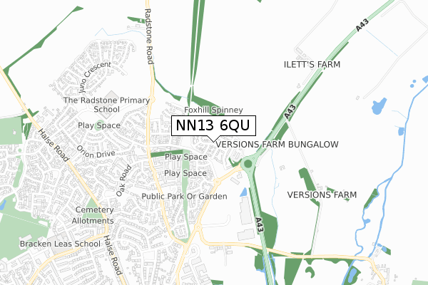 NN13 6QU map - small scale - OS Open Zoomstack (Ordnance Survey)