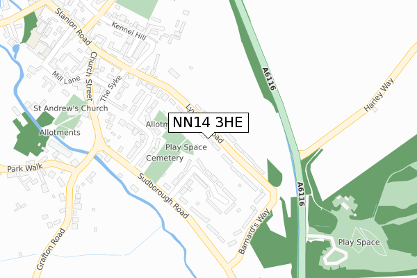 NN14 3HE map - large scale - OS Open Zoomstack (Ordnance Survey)