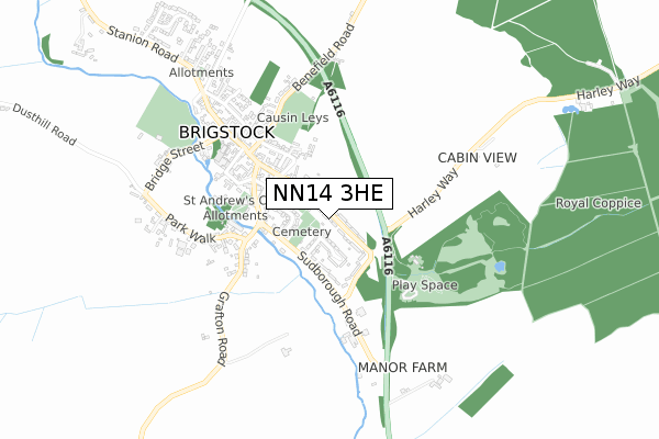 NN14 3HE map - small scale - OS Open Zoomstack (Ordnance Survey)