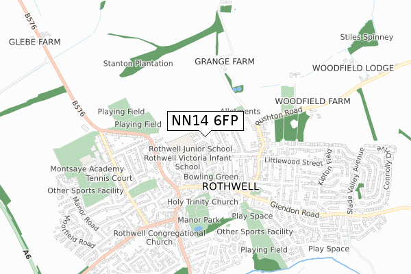 NN14 6FP map - small scale - OS Open Zoomstack (Ordnance Survey)