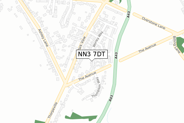 NN3 7DT map - large scale - OS Open Zoomstack (Ordnance Survey)