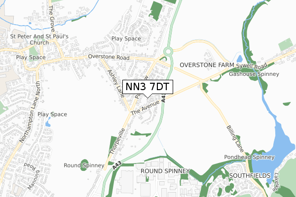 NN3 7DT map - small scale - OS Open Zoomstack (Ordnance Survey)