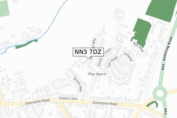 NN3 7DZ map - large scale - OS Open Zoomstack (Ordnance Survey)