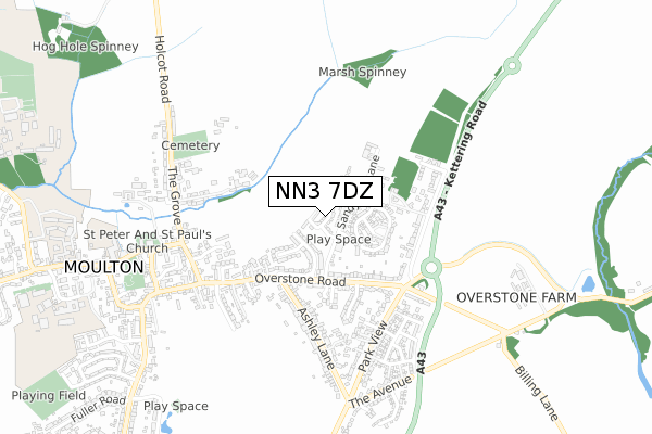 NN3 7DZ map - small scale - OS Open Zoomstack (Ordnance Survey)