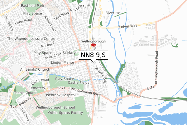 NN8 9JS map - small scale - OS Open Zoomstack (Ordnance Survey)