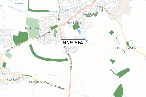 NN9 6FA map - small scale - OS Open Zoomstack (Ordnance Survey)