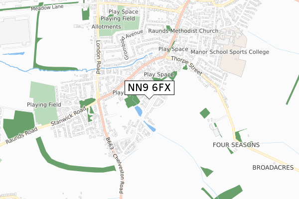 NN9 6FX map - small scale - OS Open Zoomstack (Ordnance Survey)