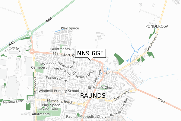 NN9 6GF map - small scale - OS Open Zoomstack (Ordnance Survey)