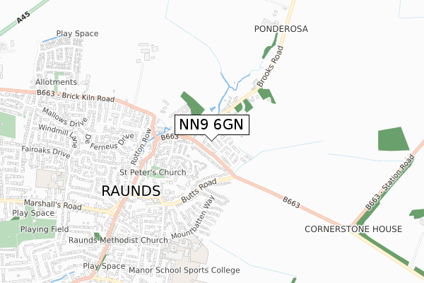 NN9 6GN map - small scale - OS Open Zoomstack (Ordnance Survey)