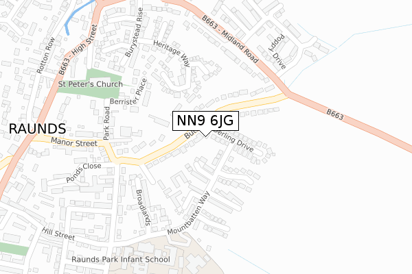 NN9 6JG map - large scale - OS Open Zoomstack (Ordnance Survey)