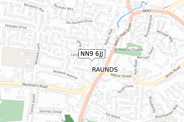 NN9 6JJ map - large scale - OS Open Zoomstack (Ordnance Survey)