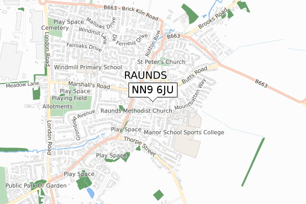 NN9 6JU map - small scale - OS Open Zoomstack (Ordnance Survey)