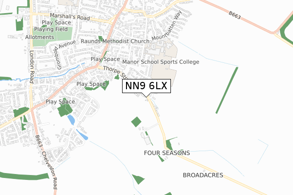 NN9 6LX map - small scale - OS Open Zoomstack (Ordnance Survey)